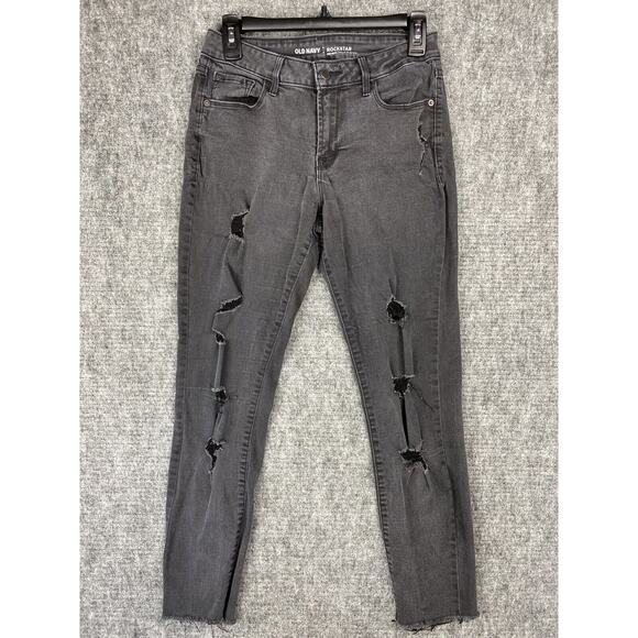 Old Navy Jeans Womens 8 Rockstar Stretch Denim Mid-Rise Distressed‎ Ripped Worn - Picture 1 of 11